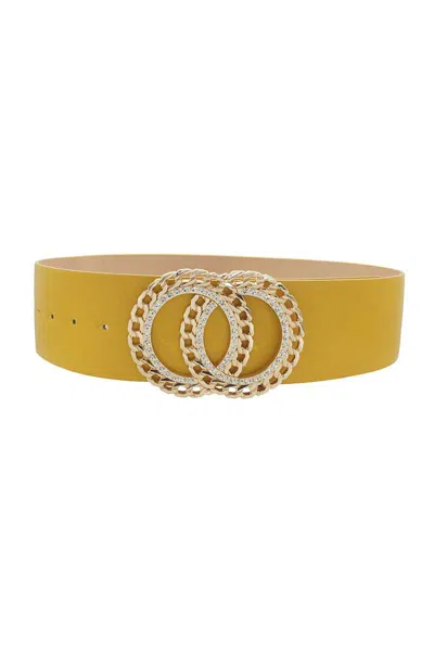 Fashnzfab Women's Double Circle Chain And Rhinestone Trim Design Belt In Yellow