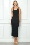 Fashnzfab Women's Double Layered Ribbed Double Scoop Tank Maxi Dress In Black