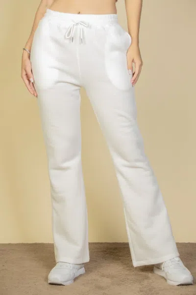 Fashnzfab Women's Drawstring Waist Slant Pocket Sweatpants In White