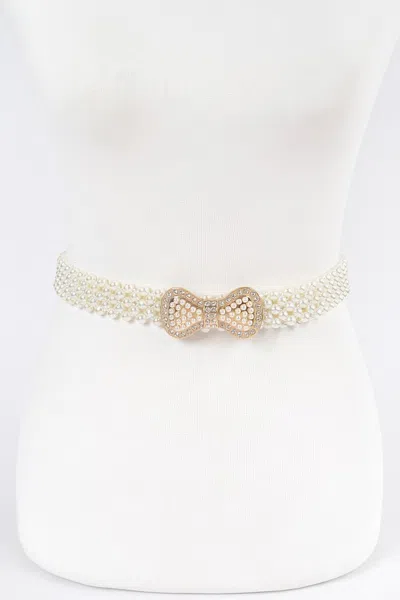 Fashnzfab Women's Elastic Pearl Waist Belt W/ribbon Buckle In Multi