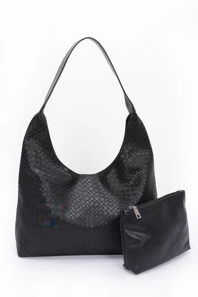 Fashnzfab Women's Embossed Faux Leather Shoulder Bag In Black