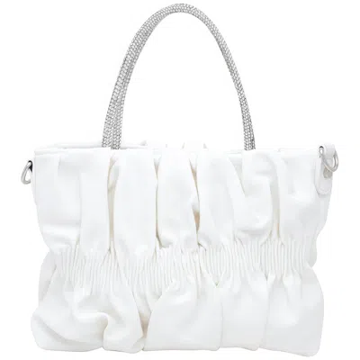 Fashnzfab Women's Fashion Rhinestone Handle Design Bag In White