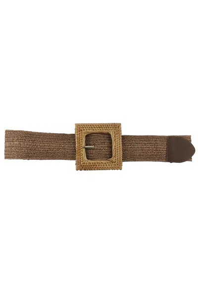 Fashnzfab Women's Fashion Square Straw Buckle Belt In Beige