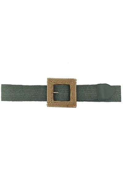 Fashnzfab Women's Fashion Square Straw Buckle Belt In Green