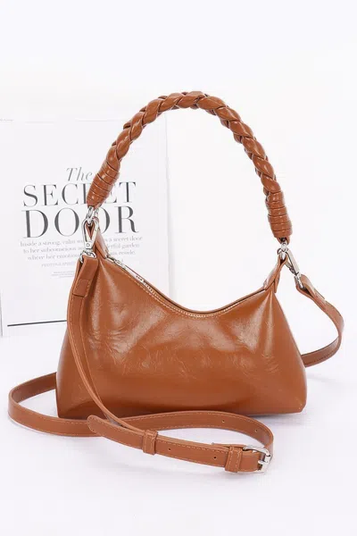 Fashnzfab Women's Faux Leather Braided Strap Shoulder Bag In Brown