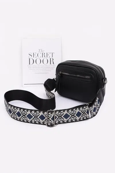 Fashnzfab Women's Faux Leather Camera Bag W/multi Color Strap In Black