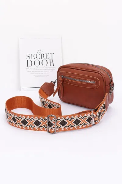 Fashnzfab Women's Faux Leather Camera Bag W/multi Color Strap In Brown