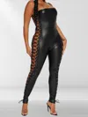 Fashnzfab Women's Faux Leather Jumpsuit In Black