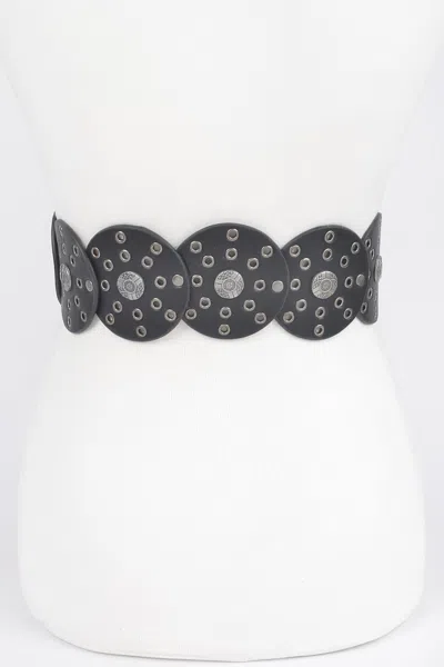 Fashnzfab Women's Faux Leather Multi Eyelet Round Western Belt In Black