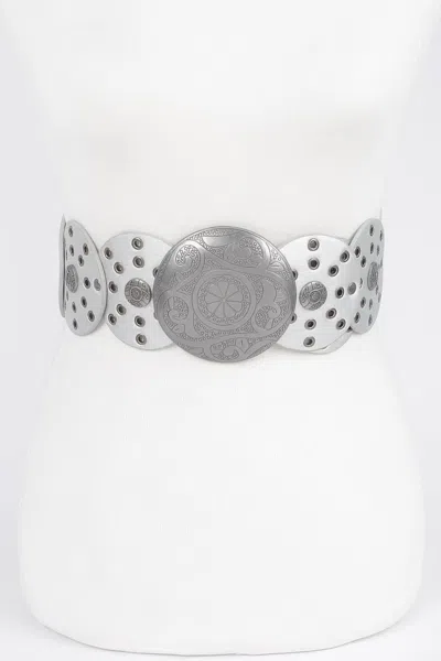 Fashnzfab Women's Faux Leather Multi Eyelet Round Western Belt In Silver