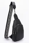 Fashnzfab Women's Faux Leather Sling Bag W/multi Color Strap In Black