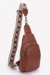 Fashnzfab Women's Faux Leather Sling Bag W/multi Color Strap In Brown