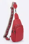 Fashnzfab Women's Faux Leather Sling Bag W/multi Color Strap In Red