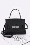 Fashnzfab Women's Faux Leather Top Handle Flap Bag In Black