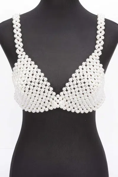 Fashnzfab Women's Faux Pearl Bra Top In White