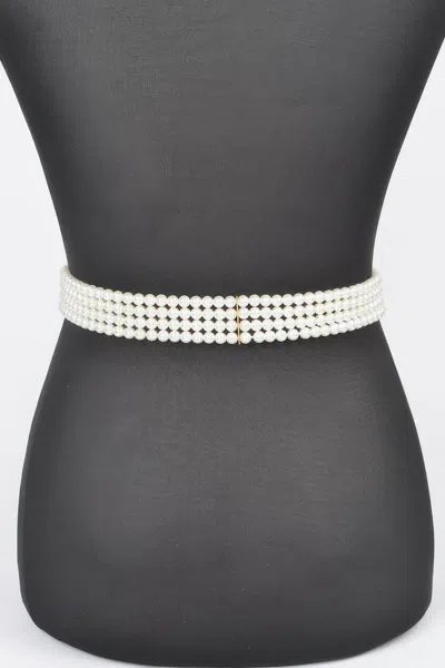 Fashnzfab Women's Faux Pearl Elastic Belt In White