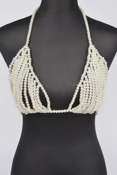 Fashnzfab Women's Faux Pearl Harness In White