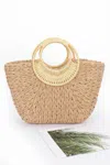 Fashnzfab Women's Faux Straw Bamboo Handle Tote Bag In Green