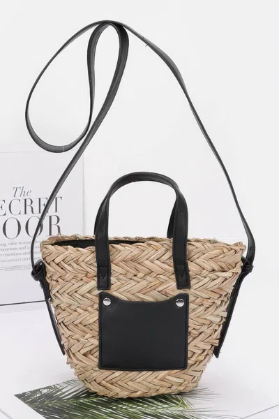 Fashnzfab Women's Faux Straw Small Tote Bag In Black