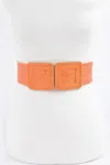 Fashnzfab Women's Faux Straw Two Buckle Elastic Belt In Orange
