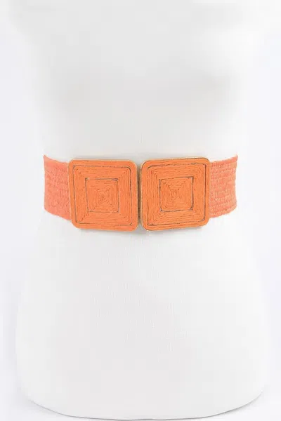 Fashnzfab Women's Faux Straw Two Buckle Elastic Belt In Orange
