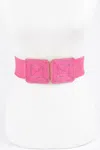 Fashnzfab Women's Faux Straw Two Buckle Elastic Belt In Pink