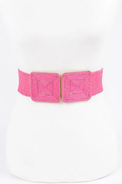 Fashnzfab Women's Faux Straw Two Buckle Elastic Belt In Pink