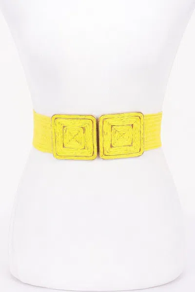 Fashnzfab Women's Faux Straw Two Buckle Elastic Belt In Yellow