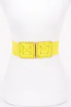 Fashnzfab Women's Faux Straw Two Buckle Elastic Belt In Yellow