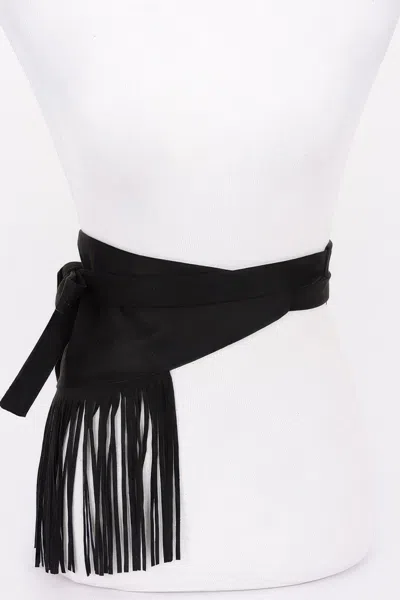 Fashnzfab Women's Faux Suede Fringe Belt In Black