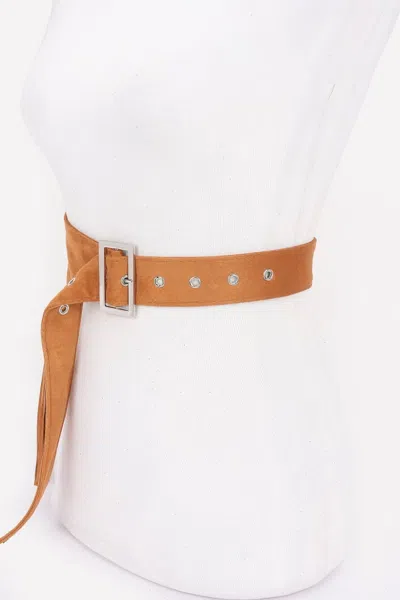 Fashnzfab Women's Faux Suede Fringe Belt In Brown