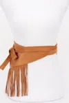Fashnzfab Women's Faux Suede Fringe Belt In Brown