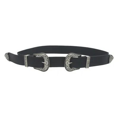 Fashnzfab Women's Floral Embossed Double Buckle Western Belt In Black