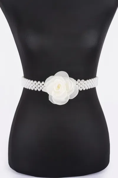 Fashnzfab Women's Flower Stretch Pearl Belt In White