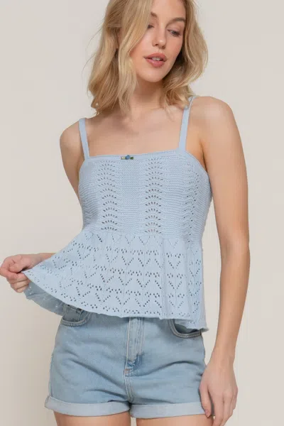 Fashnzfab Women's Flower Trim Detail Pointelle Spring Sweater In Blue
