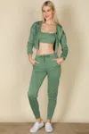 Fashnzfab Women's French Terry Cropped Cami With Zip-up Jacket And Joggers Set In Grey