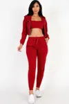 Fashnzfab Women's French Terry Cropped Cami With Zip-up Jacket And Joggers Set In Multi