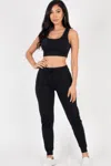 Fashnzfab Women's French Terry Cropped Tank Top & Joggers Set In Black