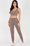 Shop Fashnzfab Women's French Terry Cropped Tank Top & Joggers Set In Grey
