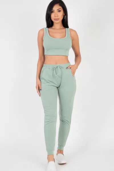 Fashnzfab Women's French Terry Cropped Tank Top & Joggers Set In Multi