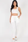 Fashnzfab Women's French Terry Cropped Tank Top & Joggers Set In White