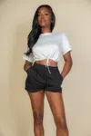 Fashnzfab Women's French Terry Drawstring Pocket Shorts In Black