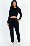 Fashnzfab Women's French Terry Elastic Waist Pullover & Joggers Set In Black