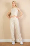Fashnzfab Women's French Terry Elastic Waist Tank Top & Joggers Set In Beige