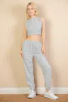 Fashnzfab Women's French Terry Elastic Waist Tank Top & Joggers Set In Grey