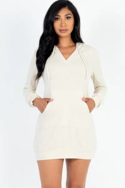 Fashnzfab Women's French Terry Hoodie Mini Dress In Beige