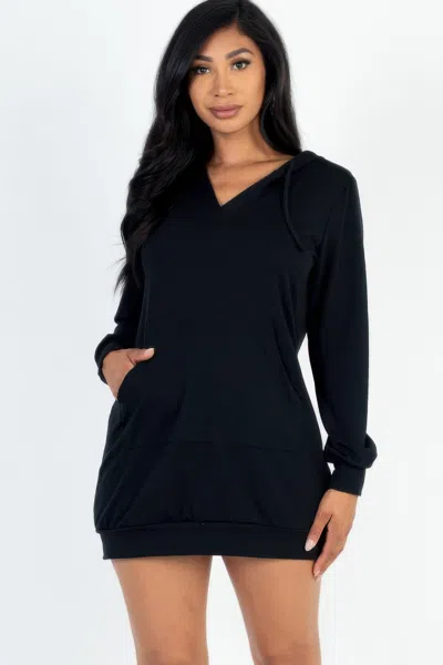 Fashnzfab Women's French Terry Hoodie Mini Dress In Black