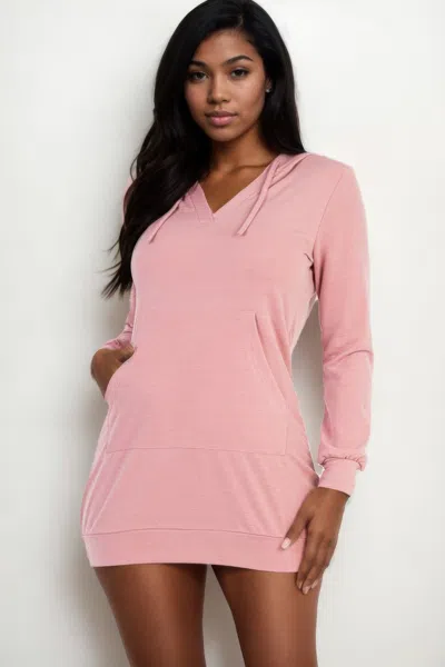 Fashnzfab Women's French Terry Hoodie Mini Dress In Pink
