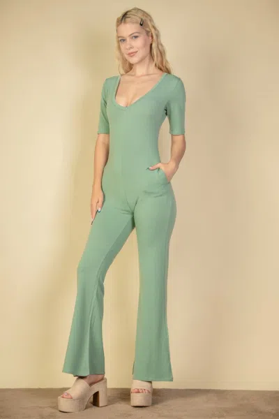 Fashnzfab Women's French Terry Short Sleeve Flare Jumpsuit In Multi