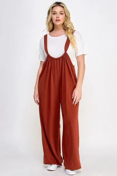 Fashnzfab Women's French Terry Wide Leg Jumpsuit Overalls In Red
